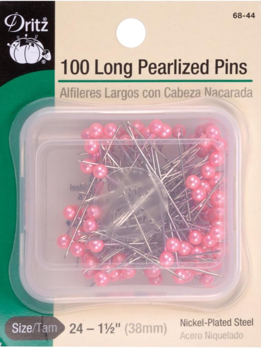 68-44 Pearlized Pins, Long, Pink, 1-1/2-Inch 100-Count